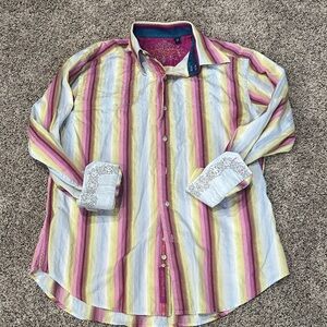 Robert Graham Vibrant Striped Long Sleeve Button Down Shirt XL